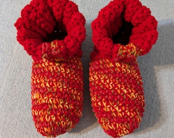 Crochet Slipper Bed Socks Adult / Teen Red and Mixed Colors Size 9/10