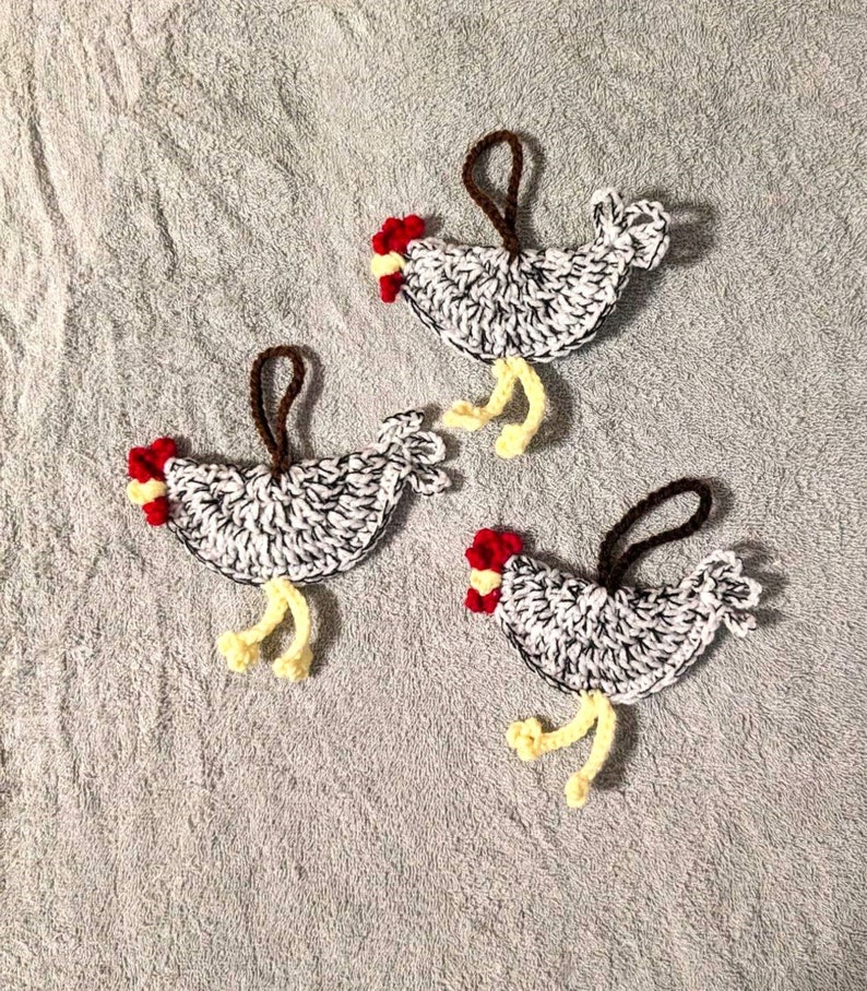 Crocheted Chicken Luggage Tags, Gift Tags, Country Decor, Christmas Ornaments, Car Accessories Handmade Your Choice Set of Three image 4