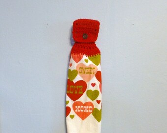 Hanging Kitchen Towel Valentines Day Love Hearts Choice of Top Color
