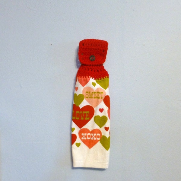 Hanging Kitchen Towel Valentines Day Love Hearts Choice of Top Color