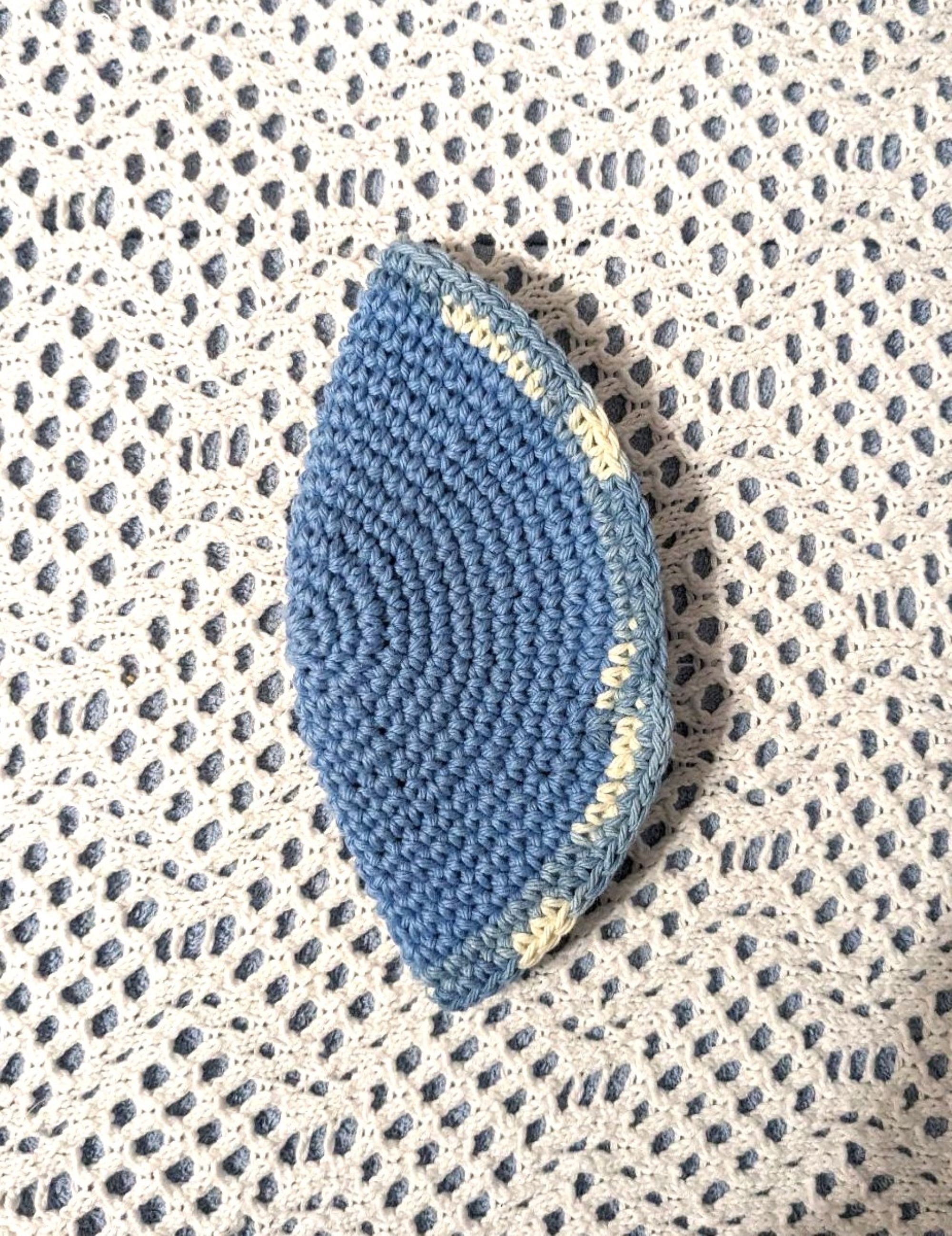 Crocheted Yarmulke Kippot Kippah Frik Cotton Shades of Blue White Trim 8 inches