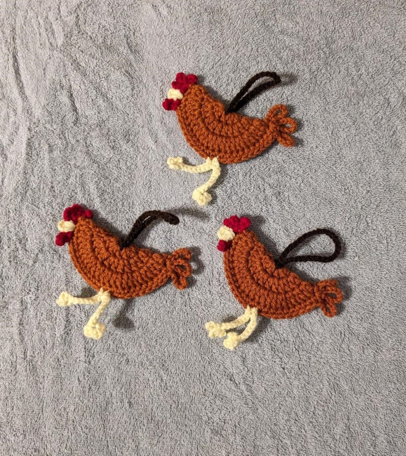 Crocheted Chicken Luggage Tags, Gift Tags, Country Decor, Christmas Ornaments, Car Accessories Handmade Your Choice Set of Three Burnt Pumpkin