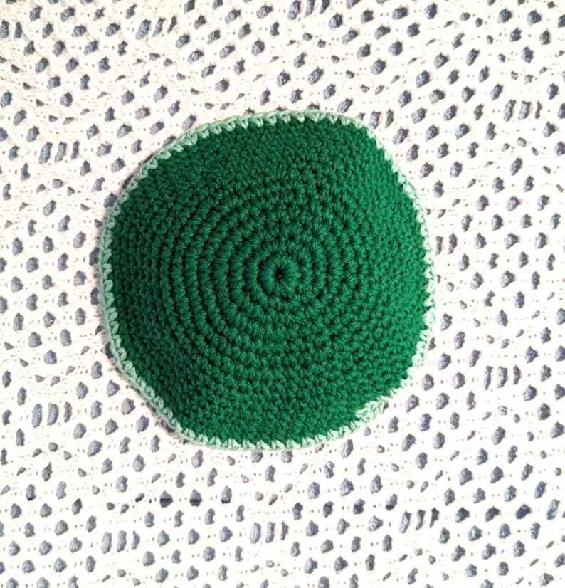 Crocheted Yarmulke Kippot Kippah Frik Cotton Green 8 inches image 4