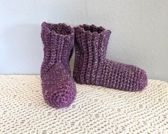 Crochet Slipper Socks Booties Purple Pink Mix Size 9/10