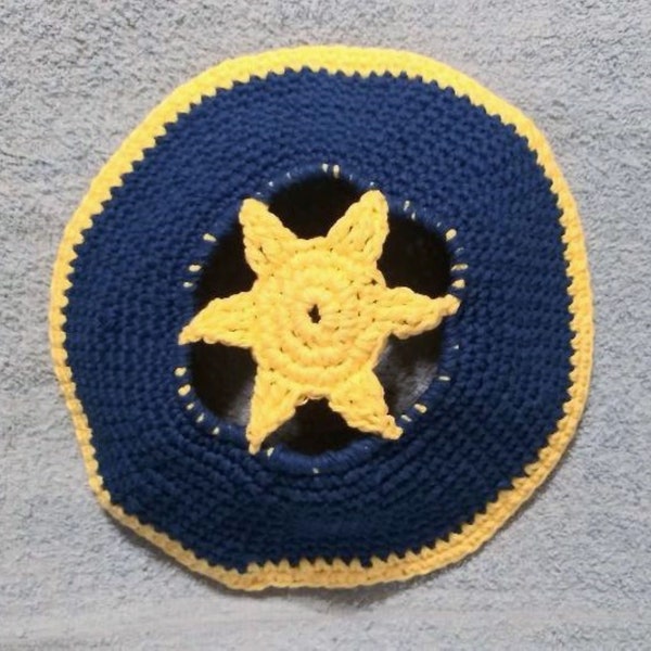 Yarmulke Kippot Kippah Frik Crocheted Cotton Star of David Blue and Yellow 10 inches