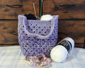 Handmade Crochet Granny Square Tote Bag: Sparkle Gray & Purple