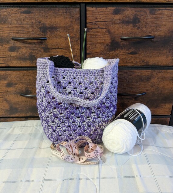 Handcrafted Lilac and Gray Crochet Backpack or Handbag Handcrafted - crocheted handbag - Gem main image 2