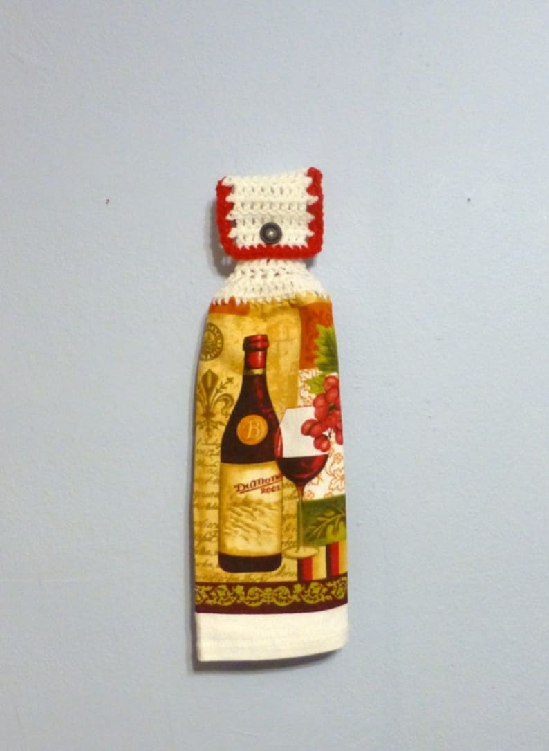 Kitchen Towel Wine Bottle/ Wine Glass Crochet Top Kitchen Towel image 1