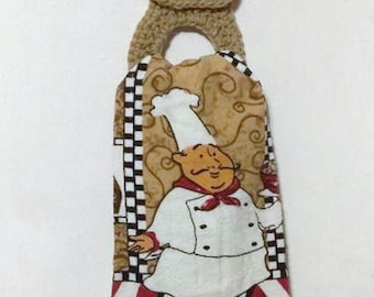 Full Size Kitchen Towel with Removable Crochet Towel Holder Chef Cook Crochet Top Kitchen Towel