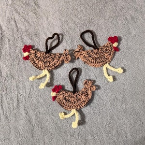 Crocheted Chicken Luggage Tags, Gift Tags, Country Decor, Christmas Ornaments, Car Accessories Handmade Your Choice Set of Three Light Peach & Black
