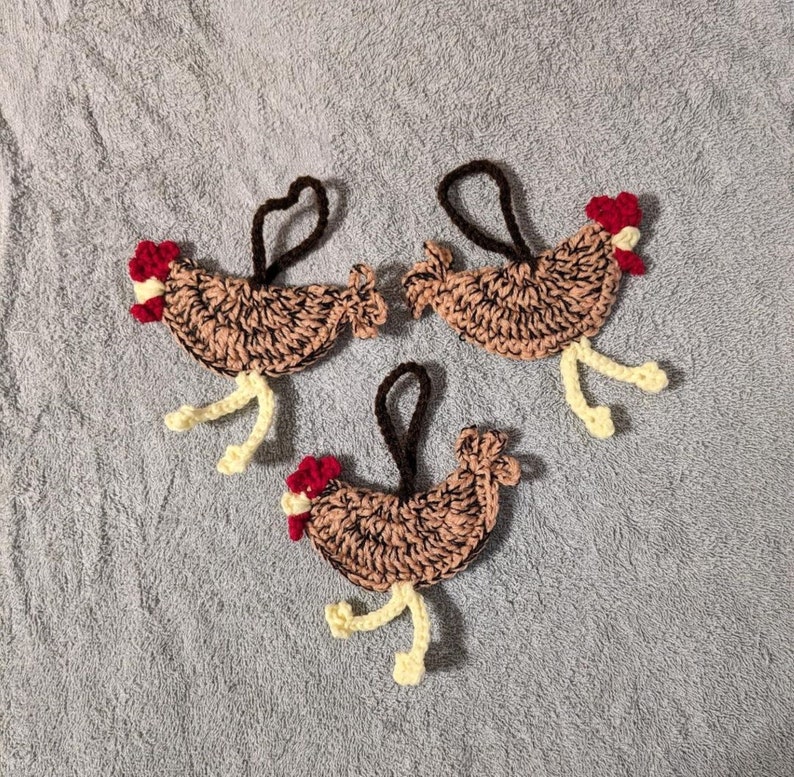 Crocheted Chicken Luggage Tags, Gift Tags, Country Decor, Christmas Ornaments, Car Accessories Handmade Your Choice Set of Three image 6