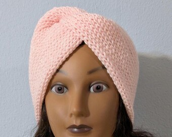 Ear Warmer, Head Band, Twisted Head Wrap, Double Layered Knit, Color Soft Pink