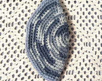 Crocheted Yarmulke Kippot Kippah Frik Cotton Shades of Blue  8 inches