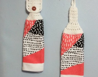 Double Layered Hanging Kitchen Towel Towel Choice of One Loop or Button Top Style B Crochet Top Kitchen Towel