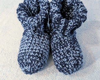 Crochet Slipper Bed Socks Booties Mixed Blue Colors Size 7/8