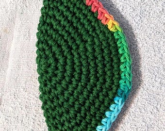 Yarmulke Kippot Kippah Frik Crocheted Cotton Forest Green with Mixed Color Trim 6 Inches