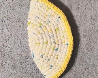 Yarmulke Kippot Kippah Frik Crocheted Cotton Aqua Blue Yellow White Lime Blue with Yellow Trim 7 inches