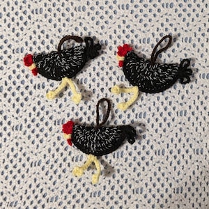 Crocheted Chicken Luggage Tags, Gift Tags, Country Decor, Christmas Ornaments, Car Accessories Handmade Your Choice Set of Three Plymouth Barred Rock