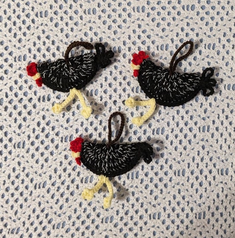 Crocheted Chicken Luggage Tags, Gift Tags, Country Decor, Christmas Ornaments, Car Accessories Handmade Your Choice Set of Three image 3