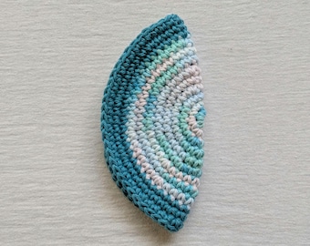 Crocheted Cotton Kippah: Aqua Blues & White, 6.5 inch Yarmulke