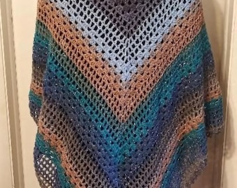 Crocheted Shawl Wrap Open Work  Pattern Long Length