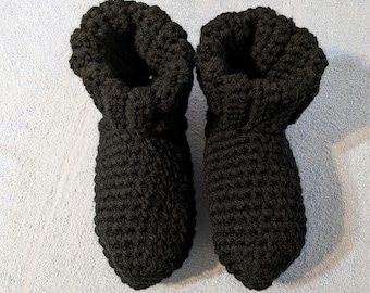 Crochet Slipper Bed Socks Adult / Teen Black- Size 9/10