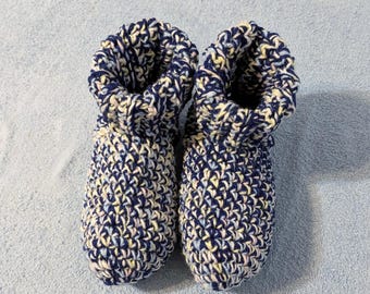 Crochet Slipper Socks Booties Navy Blue and Mixed Colors Size 10/11