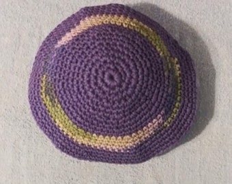 Yarmulke Kippot Kippah Frik Crocheted Cotton Shades of Dark Orchid with Shades of Lavender and Olive  10 inches