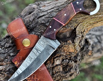 Handmade Damascus Skinner Hunting Knife With Sheath Camping Gift, Birthday Gift Groomsmen Gift Anniversary Wedding Personalized Gift for Men