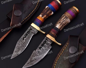 Damascus Knife, Personalized gifts for him, Hunting Knife, Groomsmen gifts, Handmade knife, Gifts For Men,Christmas Gift Fathers Day Gift