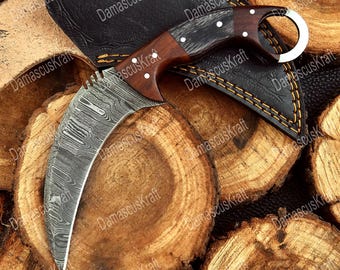 Couteau Karambit personnalisé en acier damas fait main, cadeau de garçon d'honneur, couteau de chasse, cadeau de camping pour petit ami homme, cadeau d'anniversaire