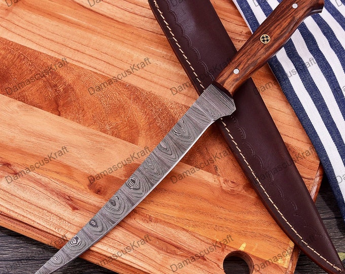 Personalized Handmade Damascus Steel Fillet Knife  handmade Kitchen Knives, hand Forged Damascus Chef Knives Gift USA Birthday Gift