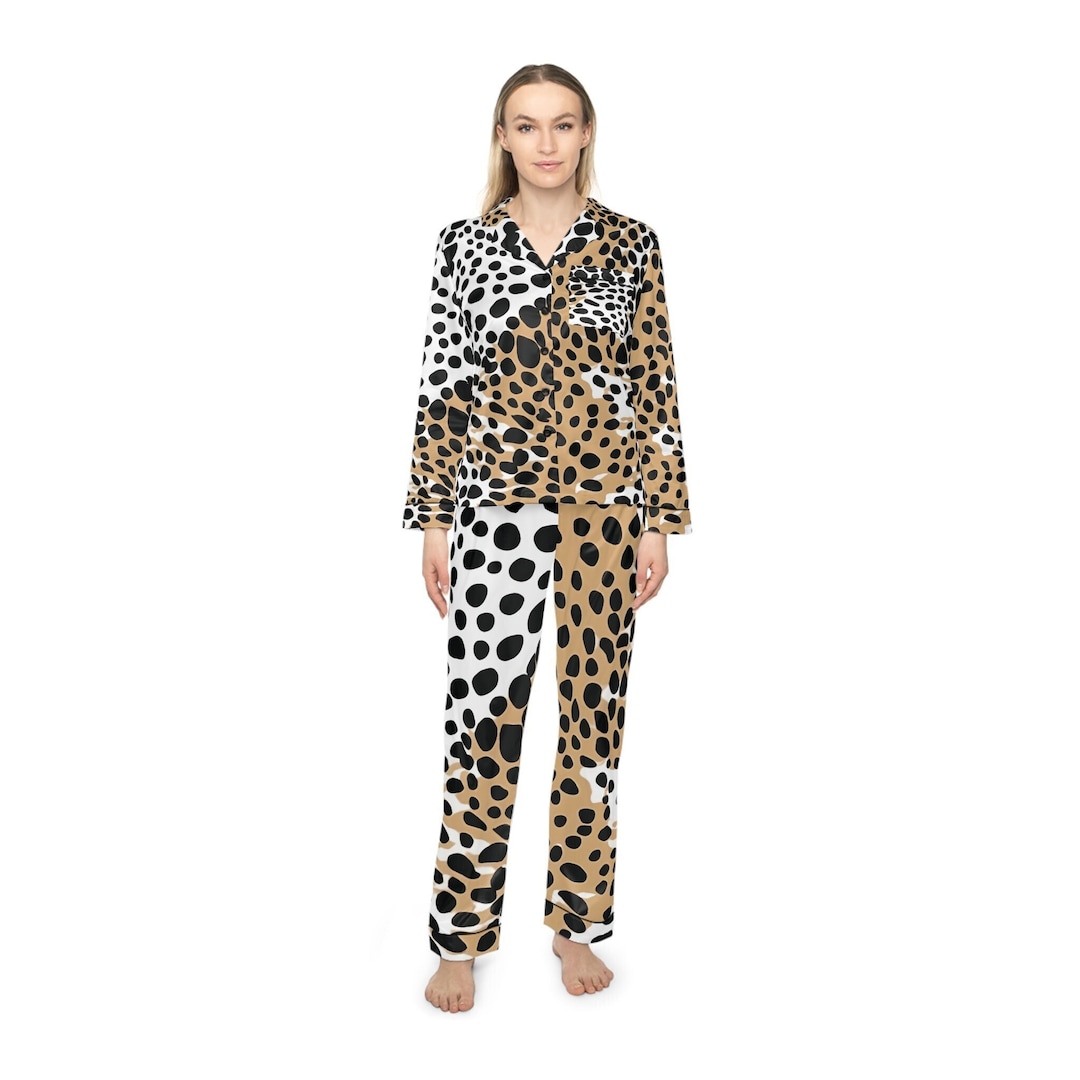 Satin Pajamas Set, Luxury Animal Print Women's Pjs, Comfortable ...