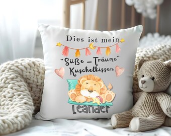 Cuddly pillow sleeping lion, personalized pillow, pillowcase with name, for birth, birthday, baptism, pillow gift