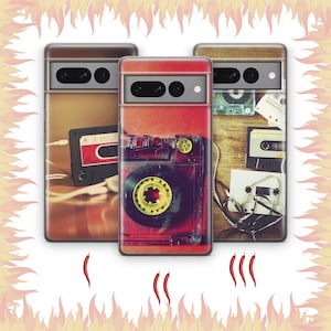 Cassette 7 Phone Case Cover für Google Pixel 6 6A 7 7A 8 8A 9 9A Pro XL Modelle Vintage Tape Audio Mono Stereo Kassettenrekorder Musik