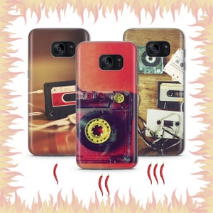Cassette 7 Handytasche Hülle für Samsung Galaxy S5 S6 S7 S8 S9 Edge Plus LTE NEO Modelle Vintage Tape Audio Stereo Taperecorder Vynil Musik