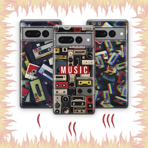 Cassette 4 Phone Case Cover für Google Pixel 6 6A 7 7A 8 8A 9 9A Pro XL Modelle Vintage Tape Audio Mono Stereo Kassettenrekorder Musik