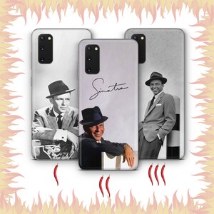 May include: Three phone cases with different designs. The first case features a black and white photo of Frank Sinatra. The second case features a black and white photo of Frank Sinatra with the text "Sinatra" in white. The third case features a black and white photo of Frank Sinatra with the text "Sinatra" in white.