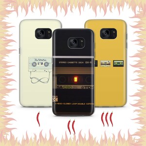 Kassette 8 Handytasche Hülle für Samsung Galaxy S5 S6 S7 S8 S9 Edge Plus LTE NEO Modelle Vintage Tape Audio Stereo Kassettenrekorder Vynil Musik