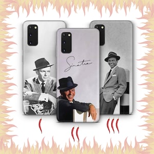 May include: Three phone cases with different designs. The first case features a black and white photo of Frank Sinatra. The second case features a black and white photo of Frank Sinatra with the text "Sinatra" in white. The third case features a black and white photo of Frank Sinatra with the text "Sinatra" in white.