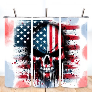 Skull American Flag 20 oz Skinny Tumbler Wrap Sublimation Design, F Around and Find Out 2nd Amendment Patriotic, Digital Download PNG