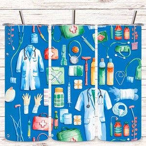 Healthcare Heroes Tumbler Wrap - Doctor and Nurse Medical Theme, 20 oz Straight & Tapered Wrap Sublimation Design, Digital Download PNG