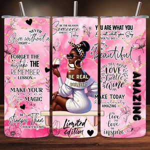 Love Yourself Black Woman Tumbler Wrap, 20oz Skinny Design, Black Girl Magic Tumbler, Black Girl Daily Affirmations Wrap PNG Digital Files