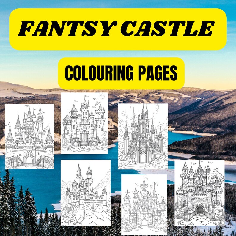 80 Fantasy Castles Coloring Pages for Adults, Architecture Coloring ...