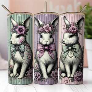 Cute Coquette Easter Bunny Tumbler Wrap, 20oz Skinny Easter Tumbler PNG Sublimation Design, Grandmillenial Easter Digital Download
