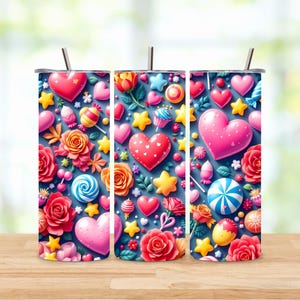 Valentine tumbler wrap, Tumbler Heart and Candy Sublimation Designs 20 oz Skinny Wrap Digital Download File