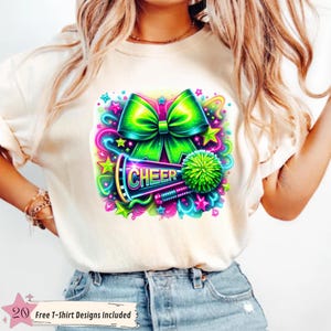 Cheer Neon Green Watercolor Sublimation Digital Download PNG Cheerleading Design
