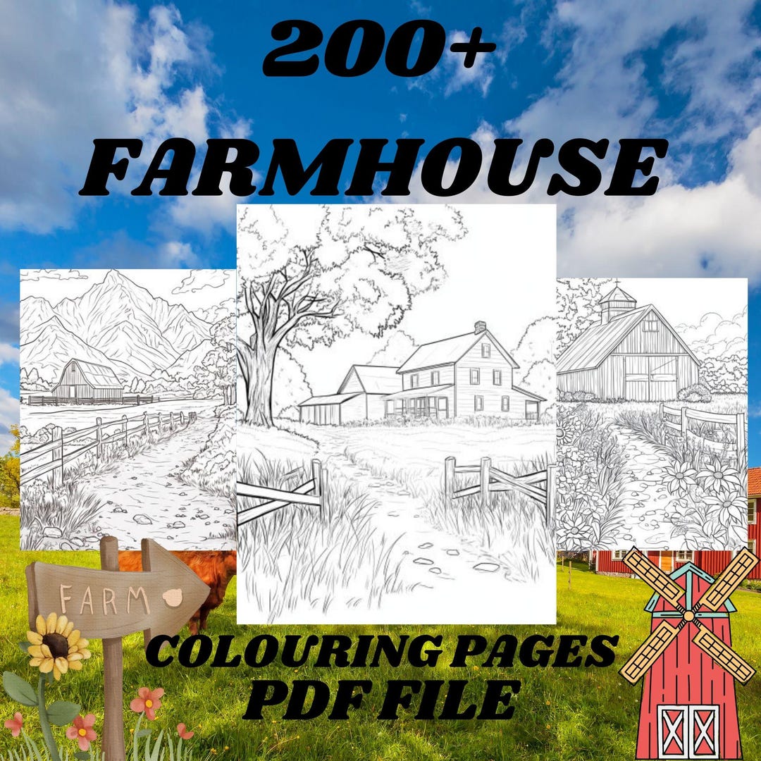 100+ Farm House Coloring Book, Printable Fantasy Cottage Coloring Pages