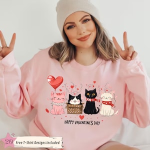 Cute Cat Valentine Sweatshirt, Cat Lover Valentine Sweater, Valentines Day Gift for Her, Funny Valentine Day Shirt, Valentine&#39;s Day Gift