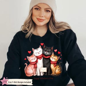 Cute Cat Valentine Sweatshirt, Cat Lover Valentine Sweater, Valentines Day Gift for Her, Funny Valentine Day Shirt, Valentine&#39;s Day Gift